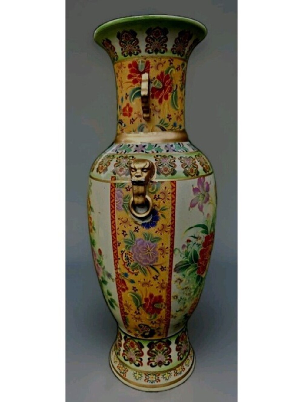 Ornamental Chinoiserie Japanese Culture Tall 24" Vase Magnificent!